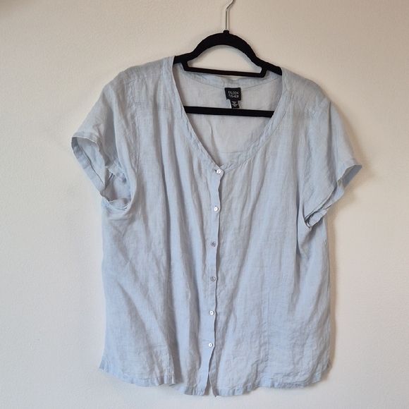 Eileen Fisher Tops - Eileen Fisher | 100% Irish linen Light Blue Button-Up Blouse Sz XL